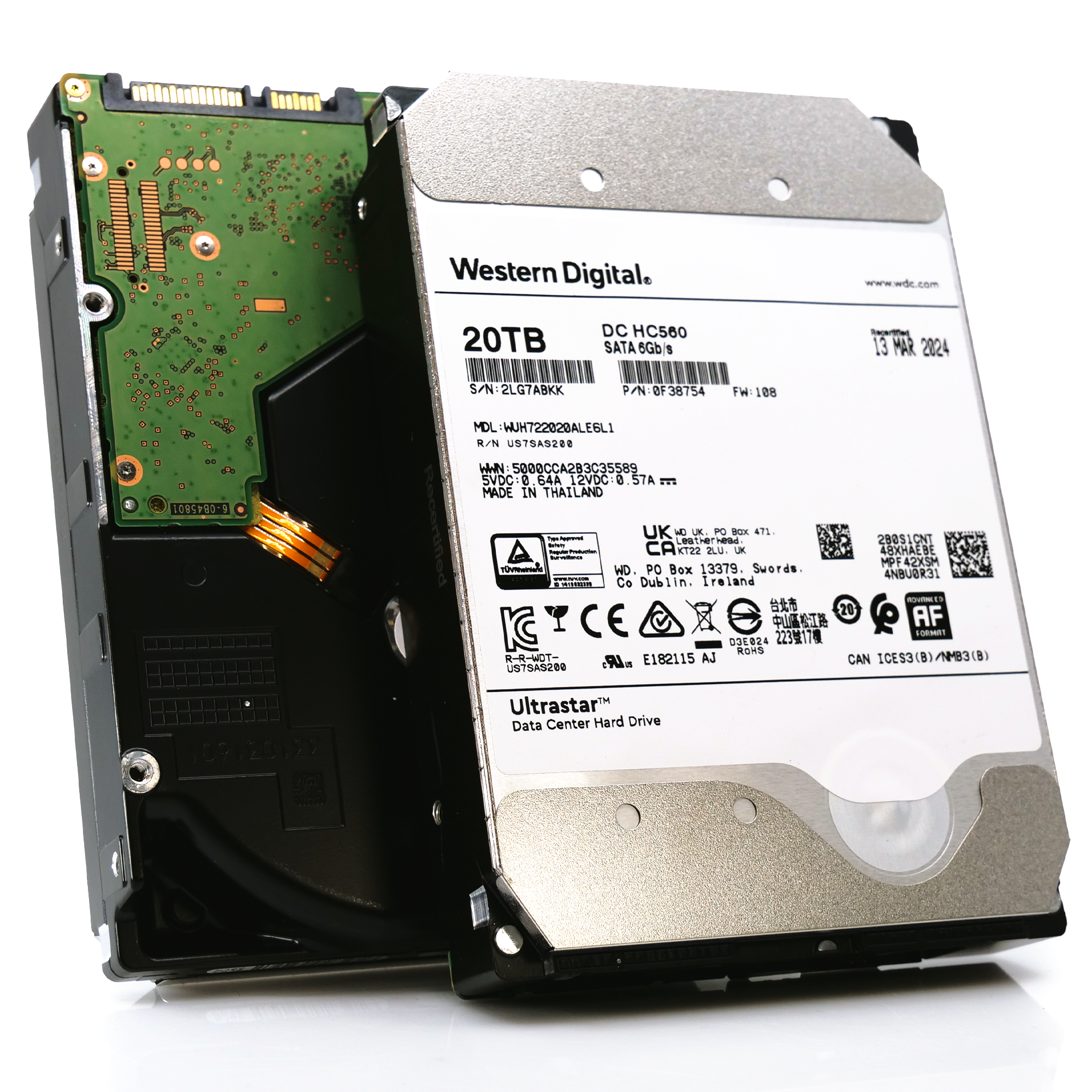 Western Digital Ultrastar DC HC560 WUH722020ALE6L1 0F38754 20TB 7.2K RPM SATA 6Gb/s SED 3.5in Recertified Hard Drive