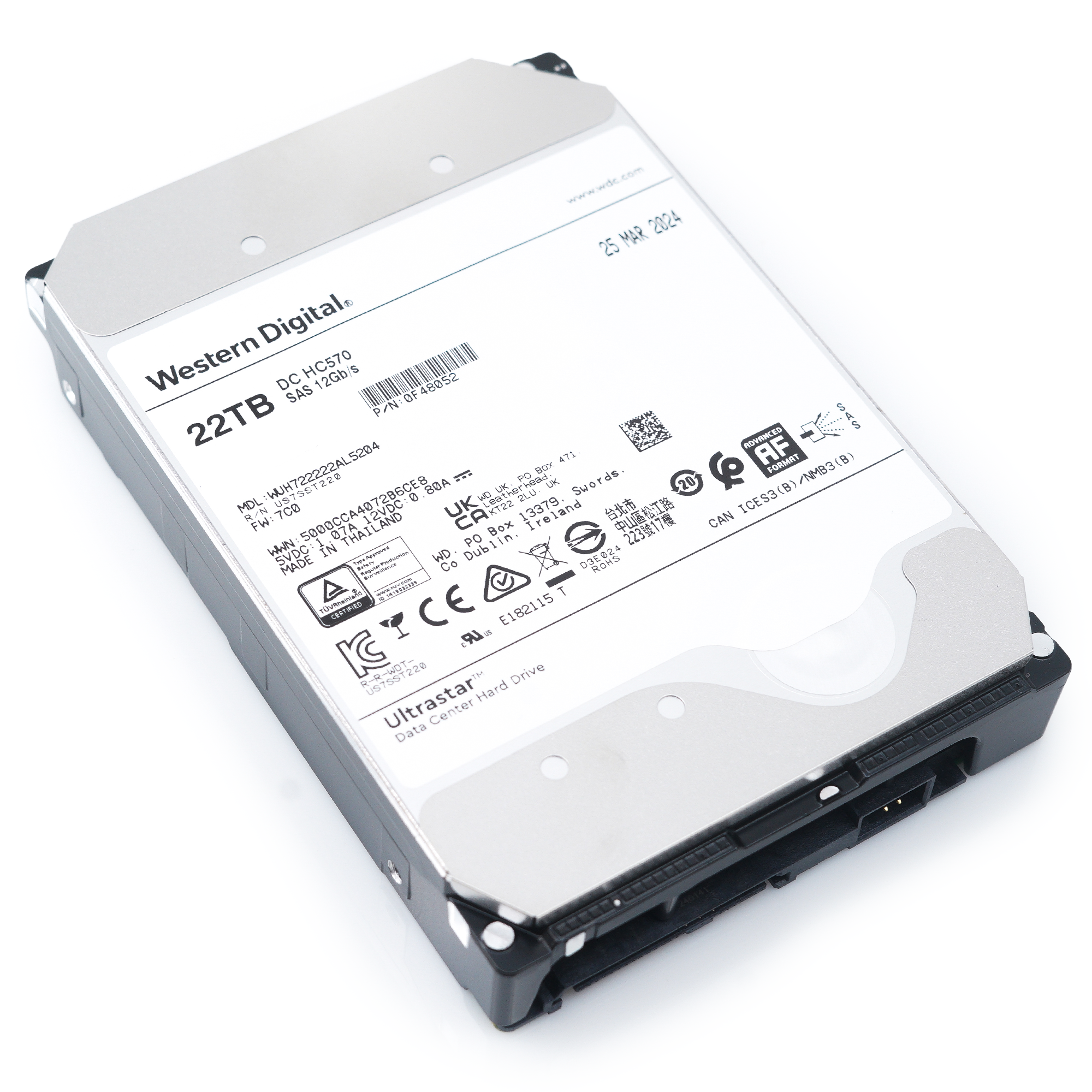 Western Digital Ultrastar DC HC570 WUH722222AL5204 0F48052 22TB 7.2K RPM SAS 12Gb/s 512e 3.5in Hard Drive