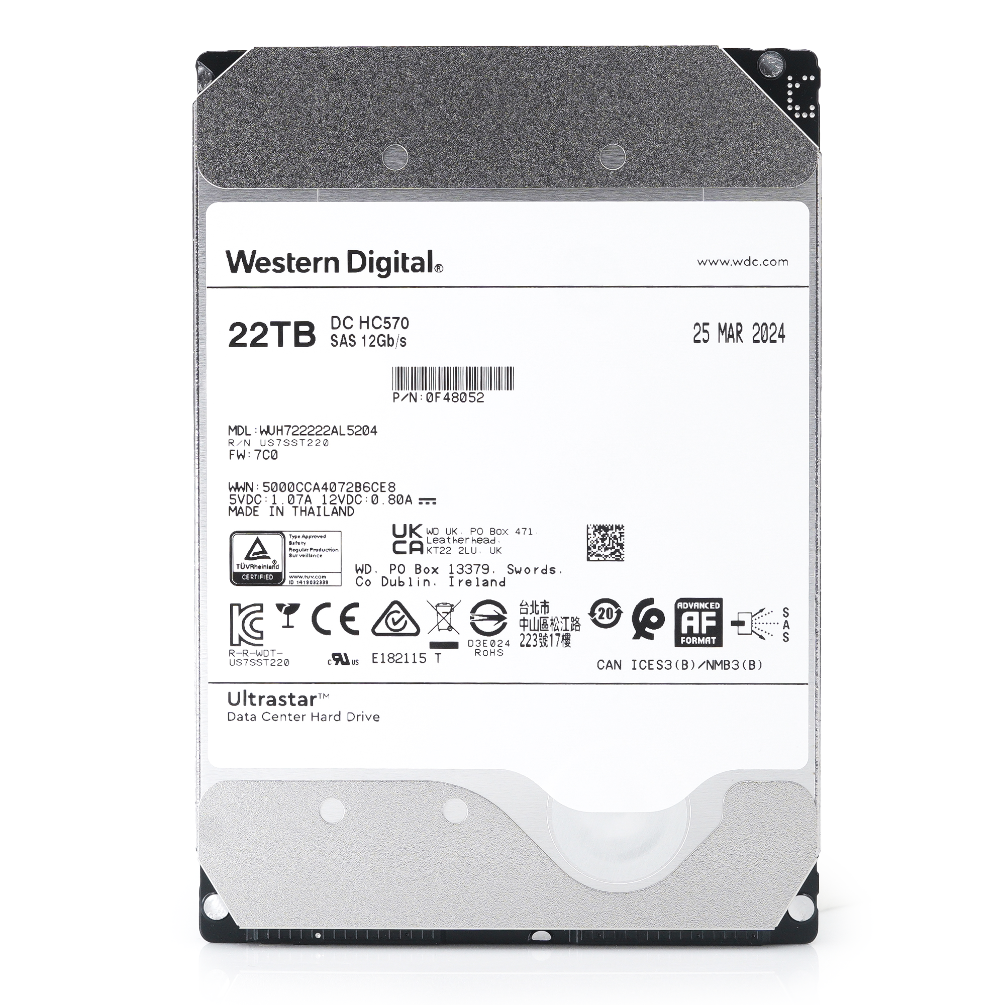 Western Digital Ultrastar DC HC570 WUH722222AL5204 0F48052 22TB 7.2K RPM SAS 12Gb/s 512e 3.5in Hard Drive