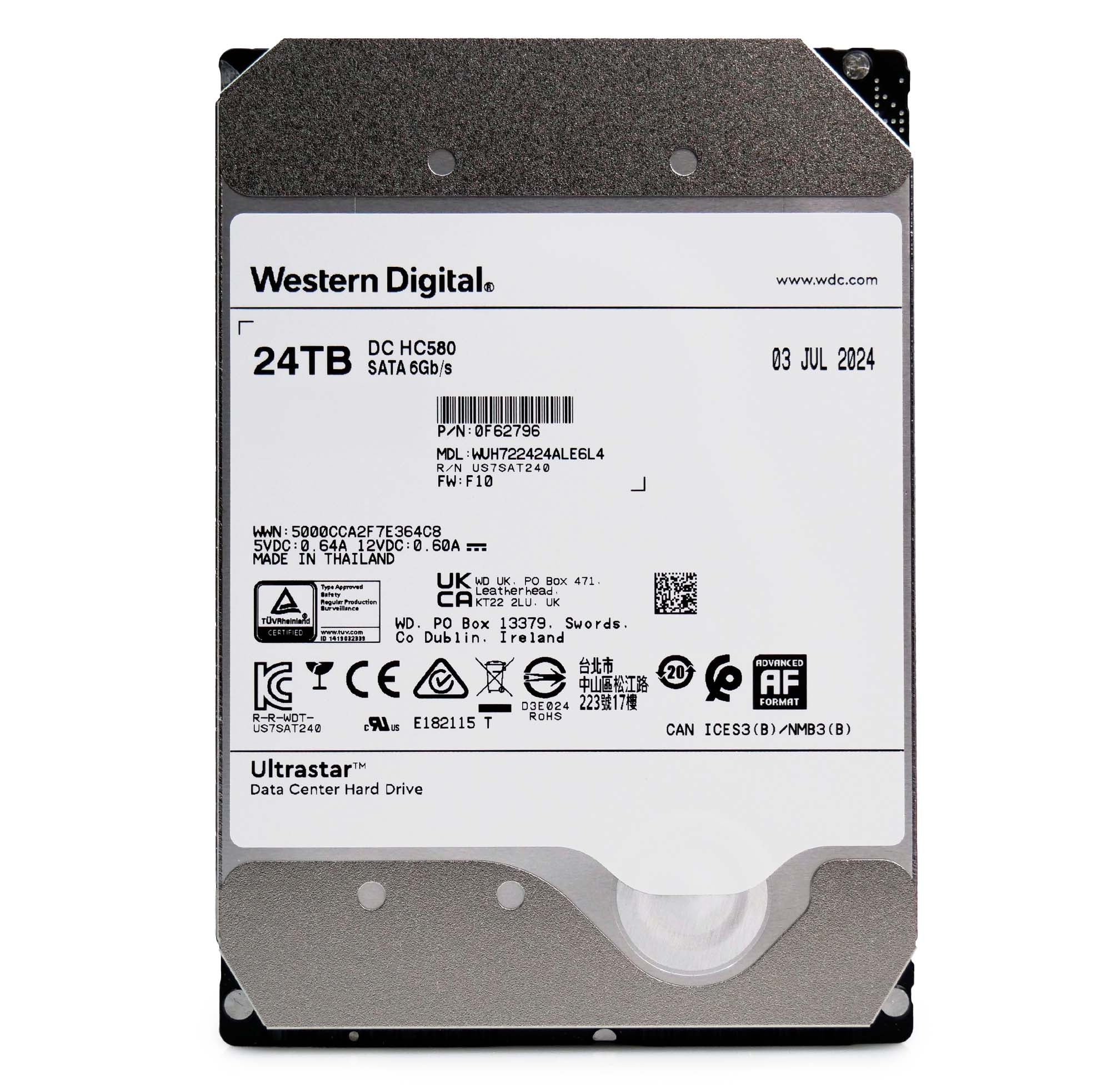 Western Digital Ultrastar DC HC580 WUH722424ALE6L4 0F62796 24TB 7.2K RPM SATA 6Gb/s 512e SE 3.5in Recertified Hard Drive
