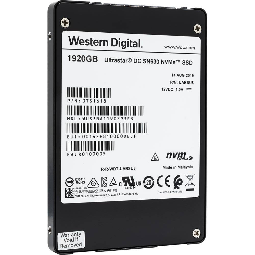 Western Digital Ultrastar DC SN630 WUS3BA119C7P3E3 1.92TB PCIe Gen 3.0 x4 8GB/s U.2 NVMe 2.5in Refurbished SSD