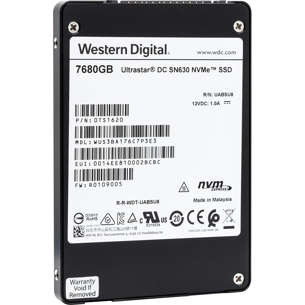 Western Digital Ultrastar DC SN630 WUS3BA176C7P3E3 7.68TB PCIe Gen 3.0 x4 8GB/s U.2 NVMe 2.5in Refurbished SSD