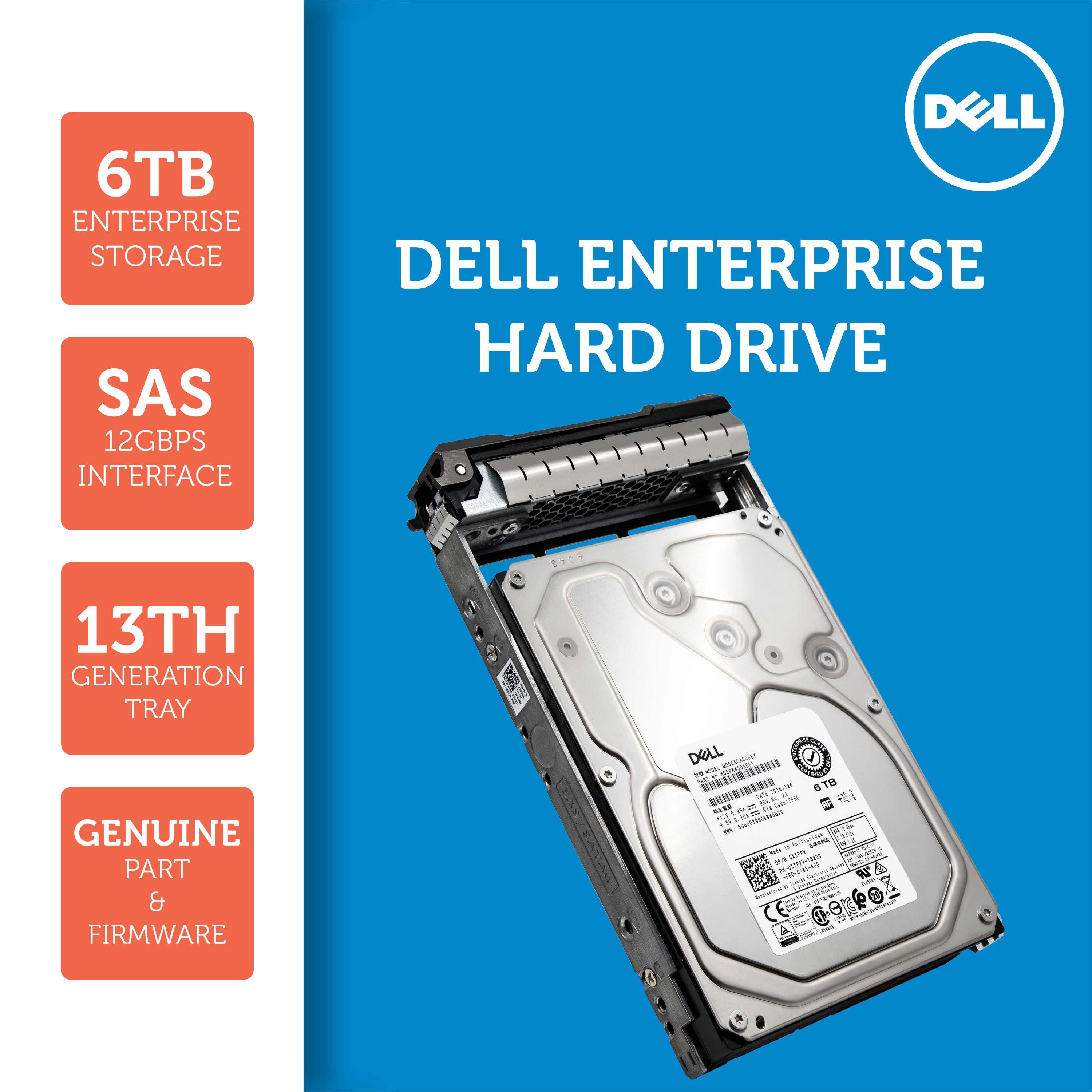 Toshiba / Dell G13 MG06SCA600EY 6TB 7.2K RPM SAS 12Gb/s 512e 3.5in Recertified Hard Drive