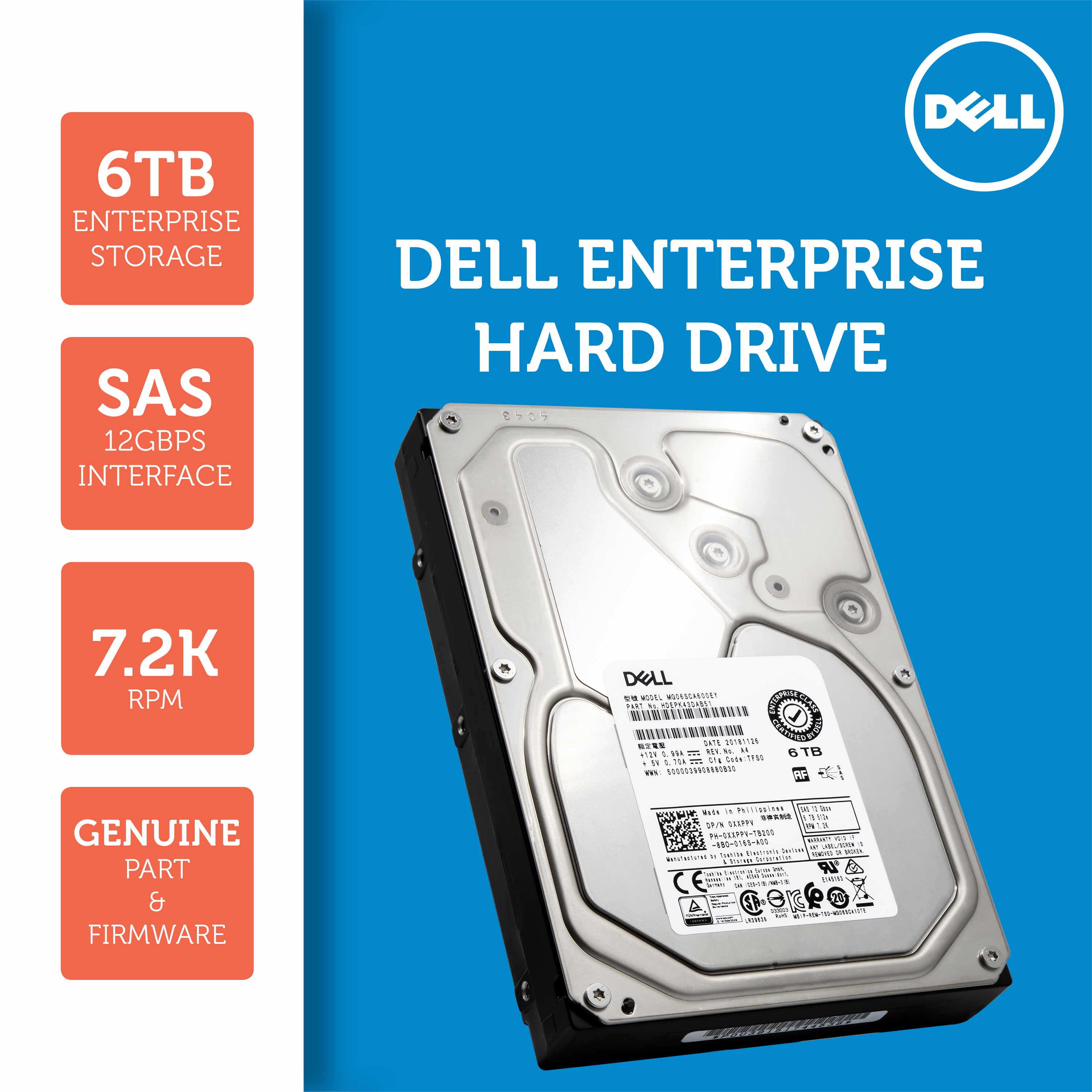 Toshiba MG06 XXPPV 6TB 7.2K RPM SAS 12Gb/s 512e 3.5in Hard Drive