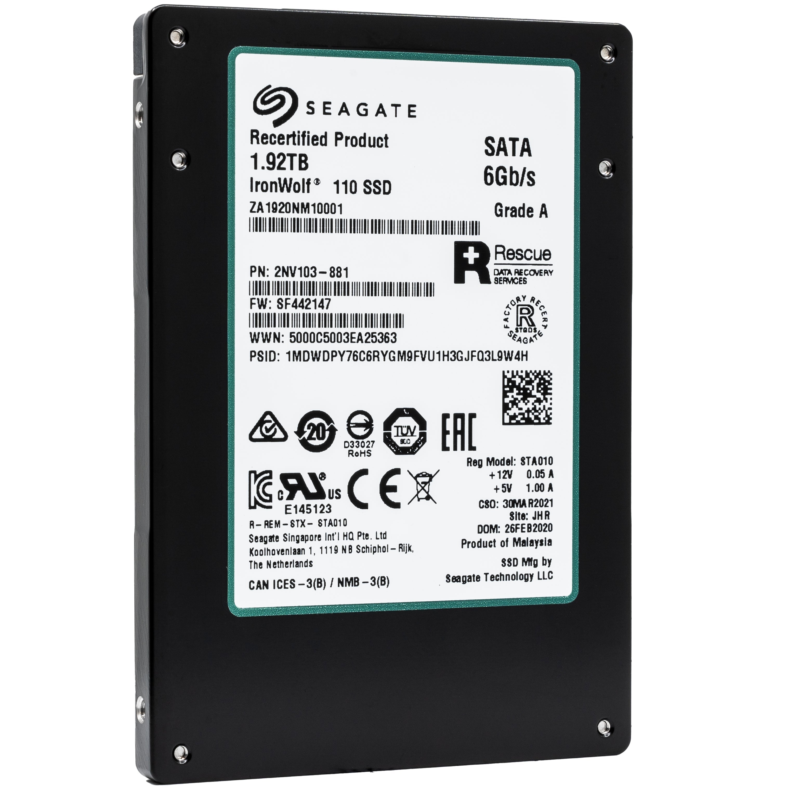 Seagate IronWolf 110 ZA1920NM10001 1.92TB SATA 6Gb/s 3D TLC 2.5in Recertified Solid State Drive