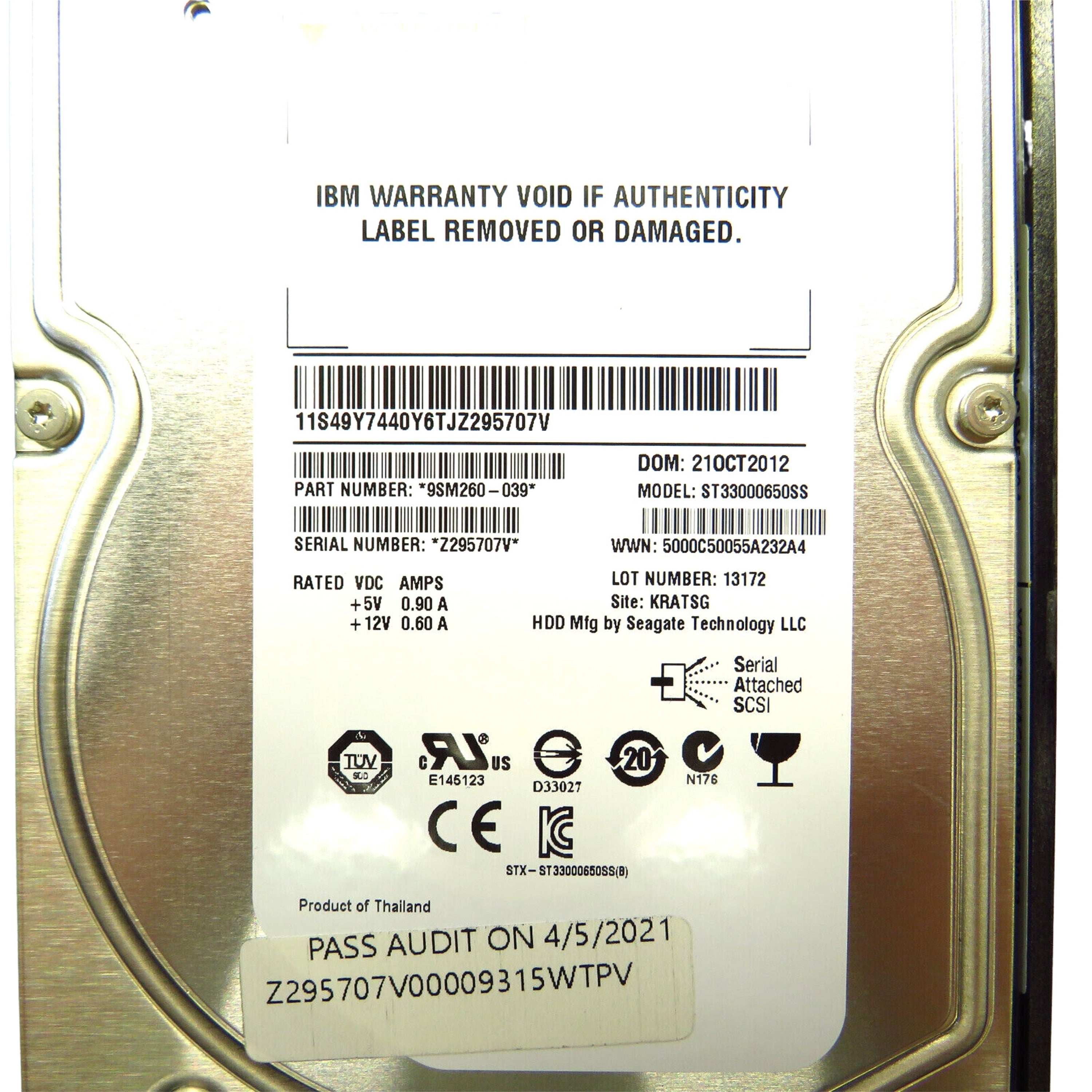 IBM 85Y6187 3.5" 3TB 15000RPM SCSI Hard Disk Drive (HDD), Silver (Refurbished)