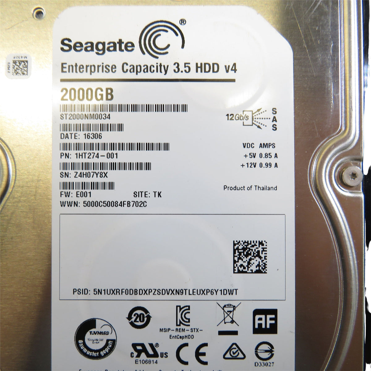 Supermicro HDD-A2000-ST2000NM003401 2TB 7.2K RPM 3.5" SAS 12Gbps LFF Hard Drive HDD (Refurbished)
