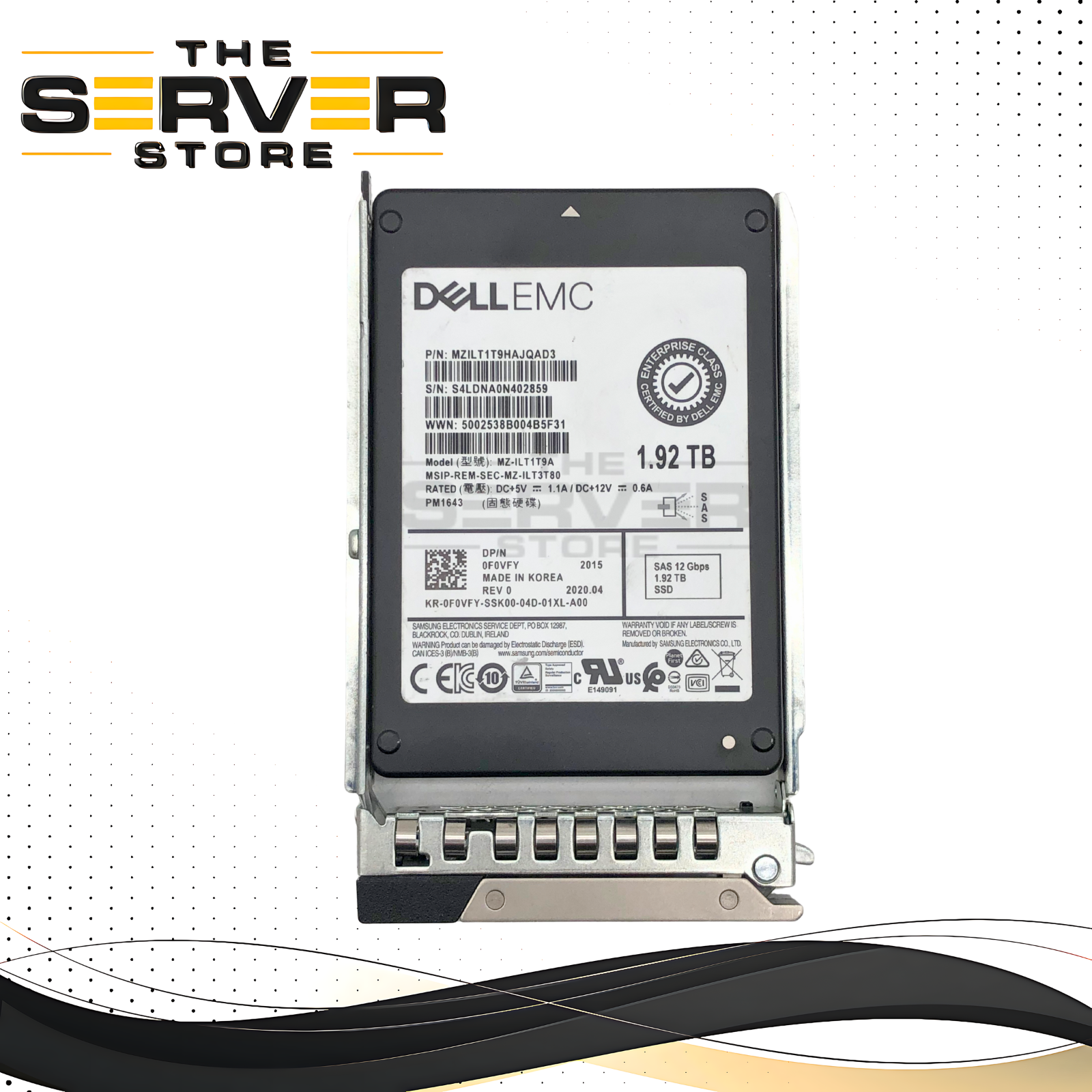 Dell EMC 1.92TB SAS 12G RI SFF 2.5" SSD Samsung PM1643 MZ-ILT19A 0F0VFY F0VFY