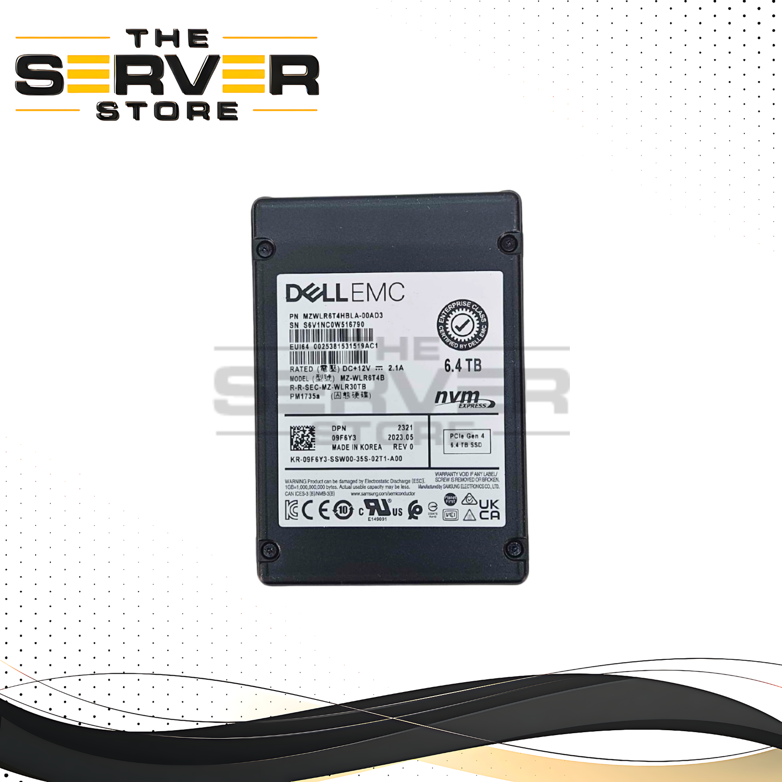 Dell EMC 6.4TB NVMe U.2 G4 x4 MU 2.5 SSD Samsung PM1735a MZ-WLR6T4B 09F6Y3 9F6Y3