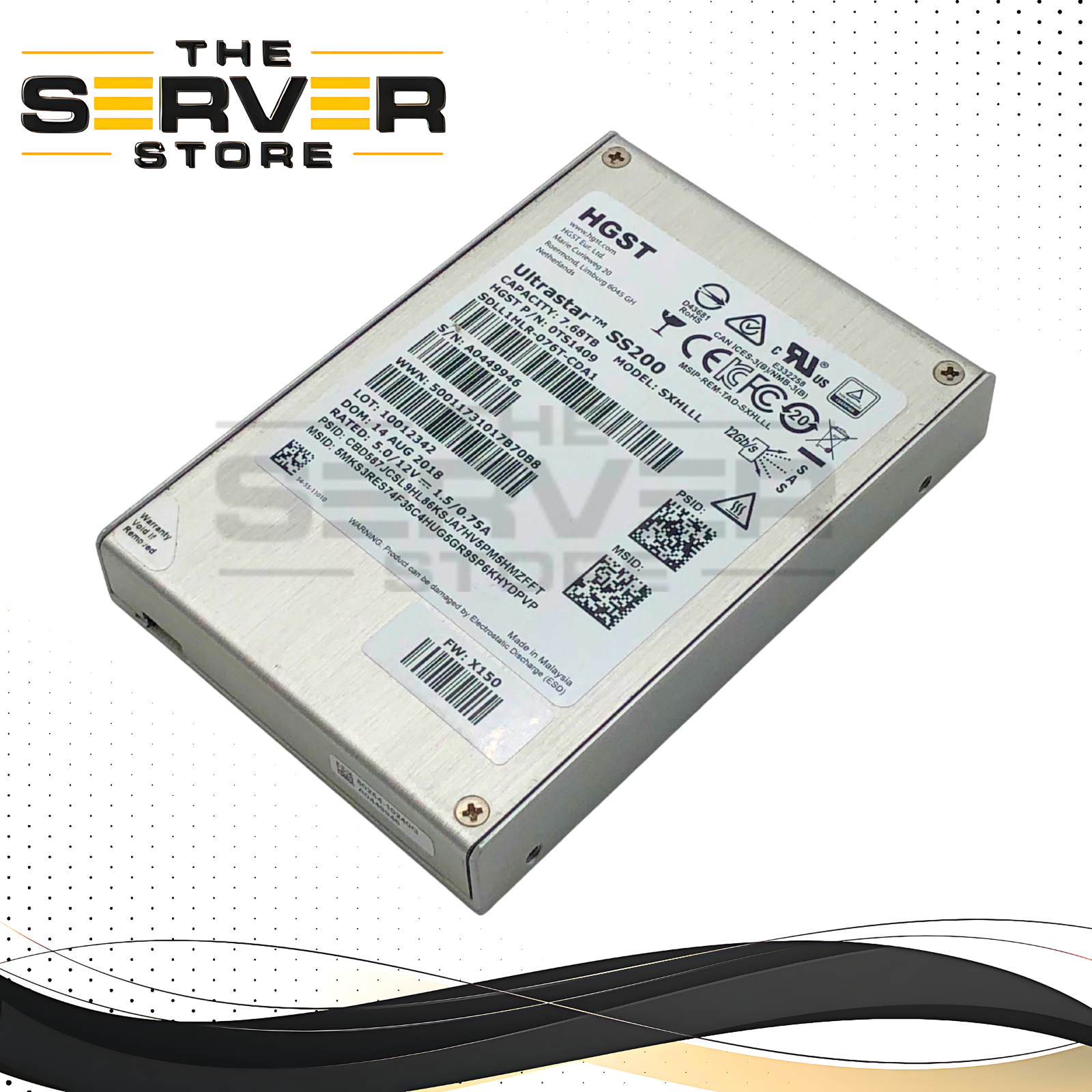 HGST Ultrastar SS200 7.68TB SAS 12Gb/s 2.5-inch SFF Solid State Drive (SSD). P/N: 0TS1409.