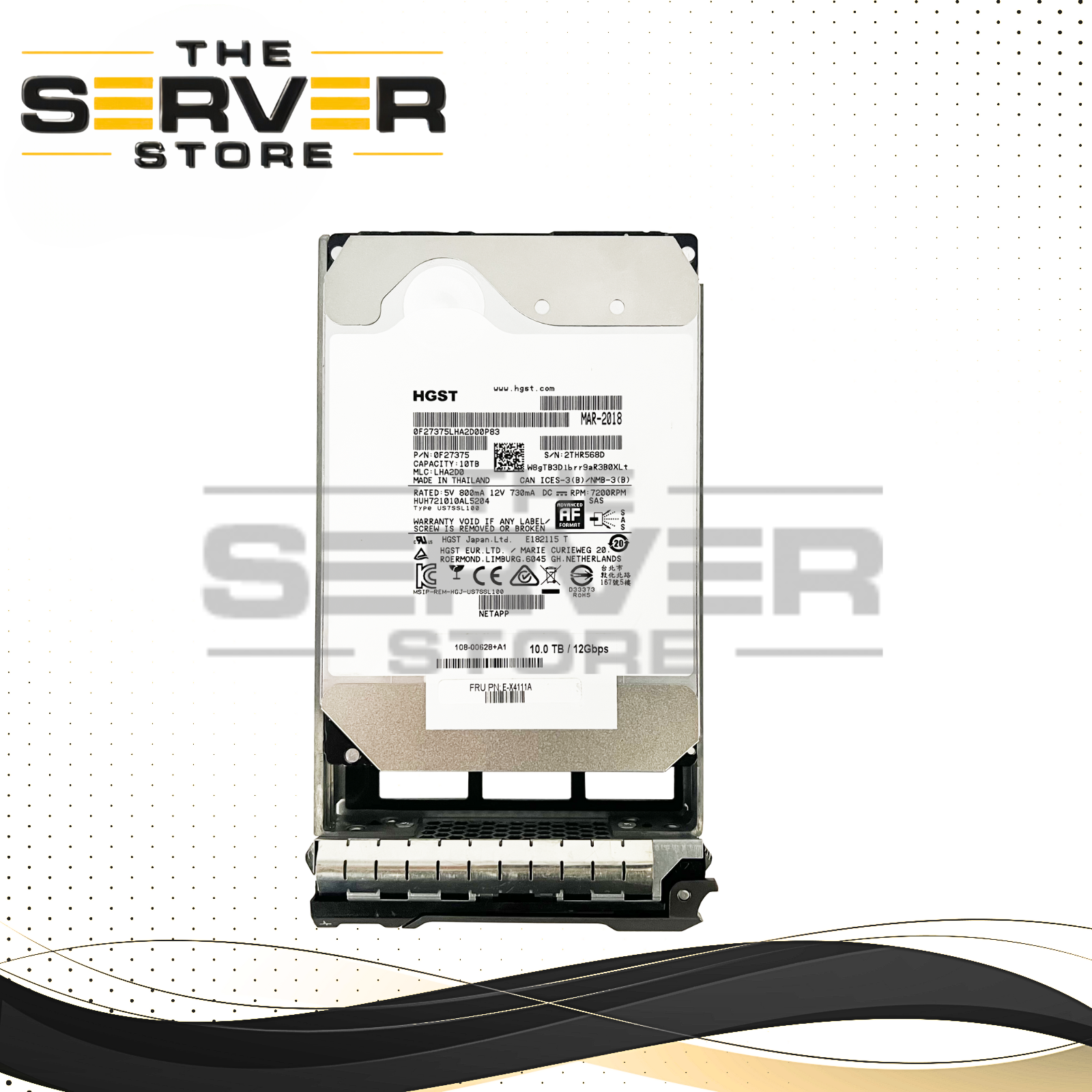 HGST 10TB SAS 7.2K 12G LFF 3.5" HDD Ultrastar He10 (DC HC510) Series HUH721010AL5204 with Dell LFF 3.5" Tray Gen11th Gen12th Gen13th Gen14th