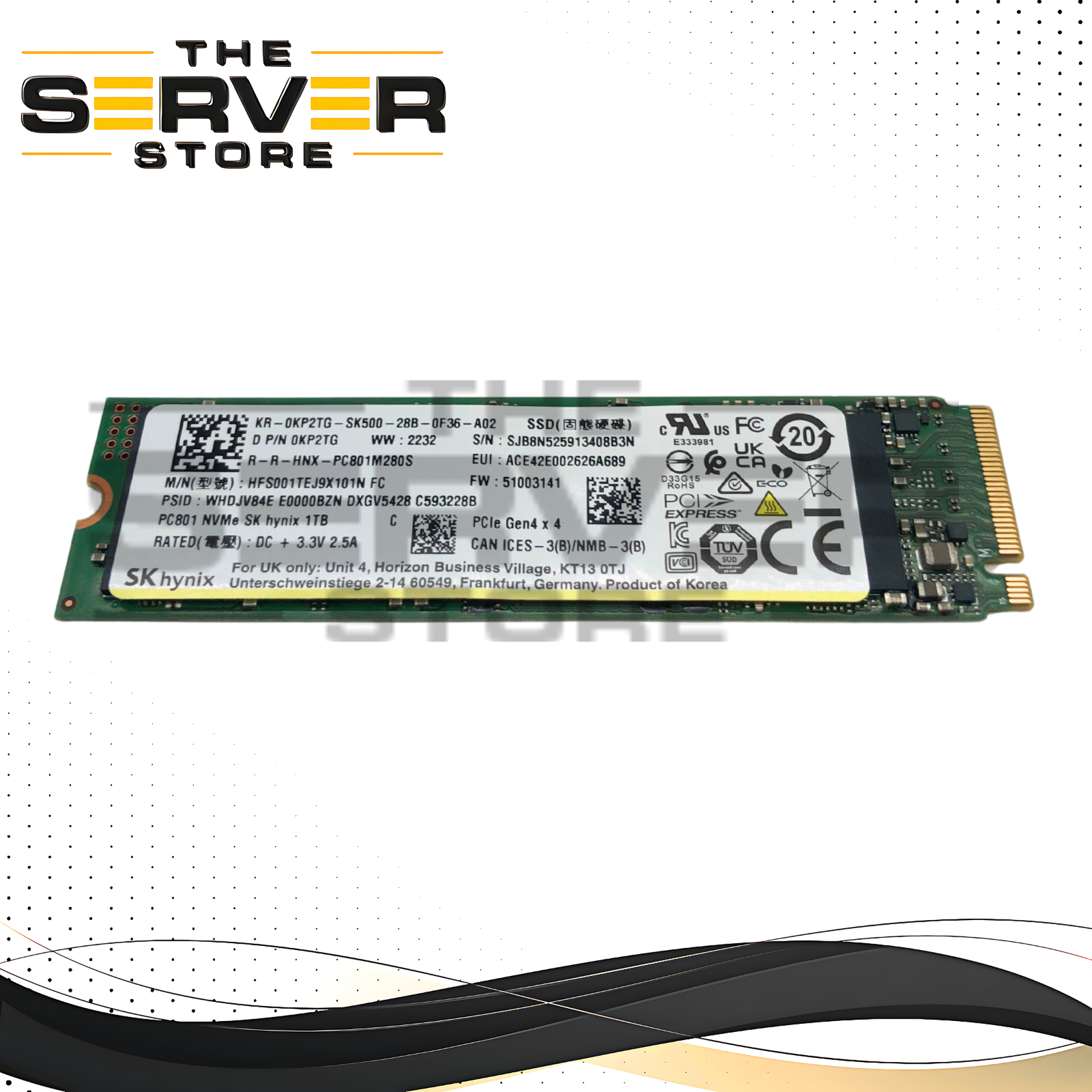Dell 1TB NVMe 2280 M.2 PCIe G4 x4 SSD Hynix PC801 HFS001TEJ9X101N 0KP2TG KP2TG