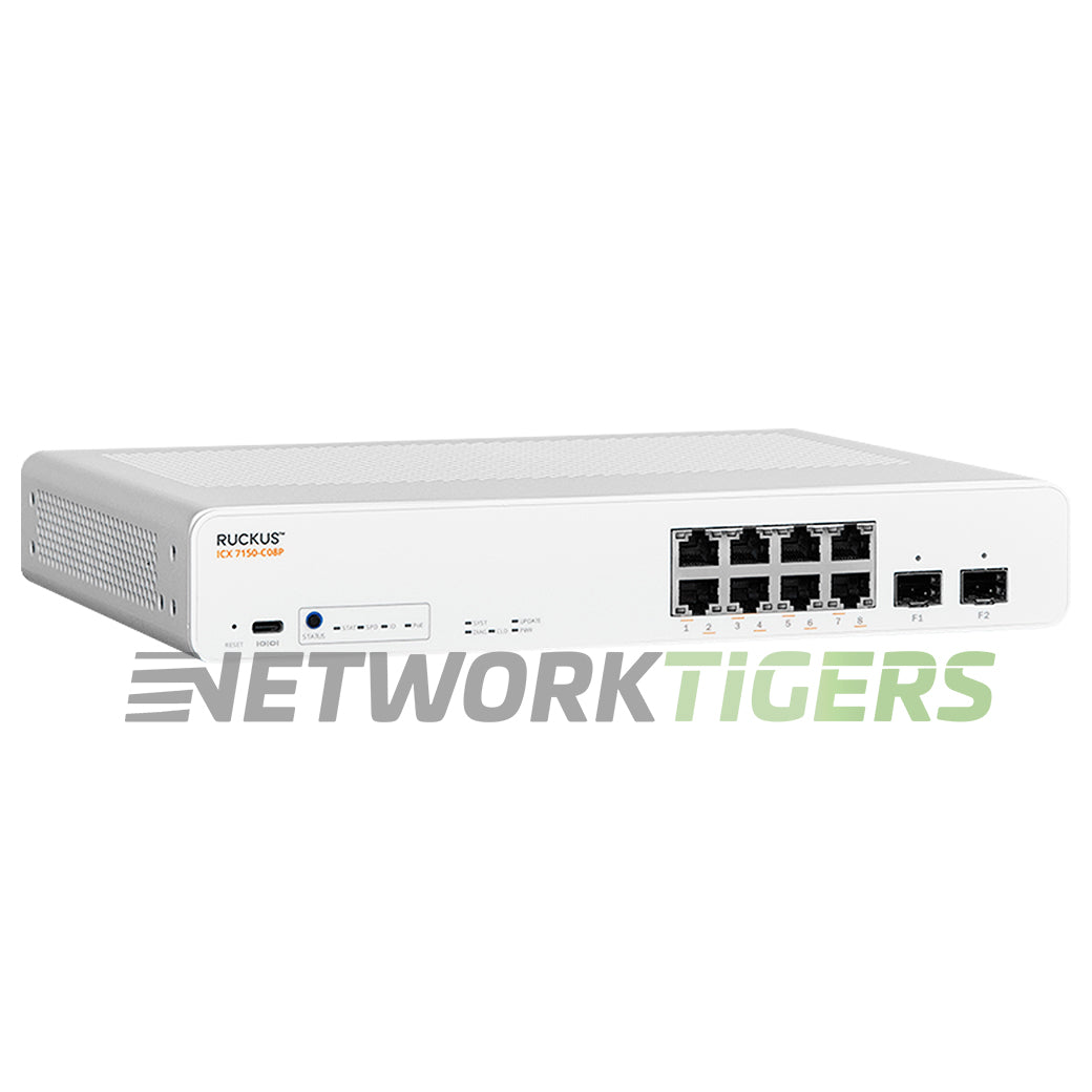 NEW Ruckus ICX7150-C08P-2X1G Brocade ICX 7150 8x 1GB PoE+ RJ45 2x 1G SFP Switch