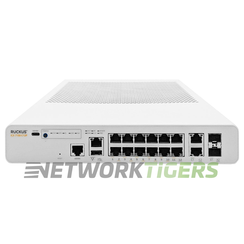 Ruckus Brocade ICX7150-C12P-2X1G 12x 1GB PoE+ RJ45 2x 1GB SFP Switch