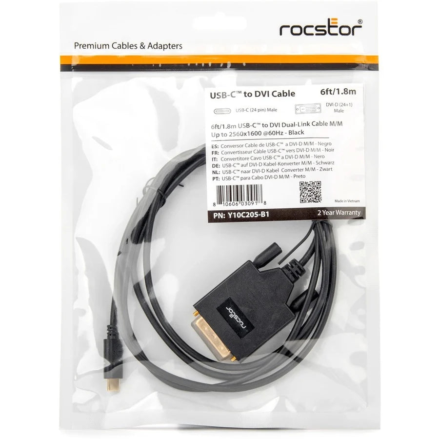 Rocstor Premium USB-C to DVI Cable - 6 ft / 2m