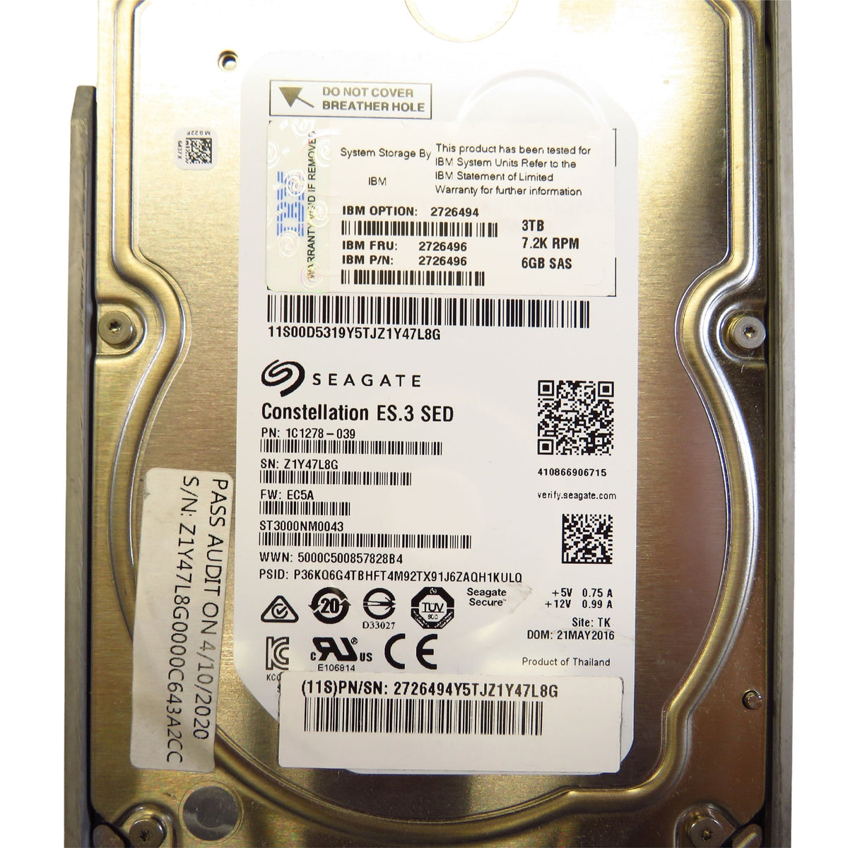 IBM 2726496 2726494 3TB 7.2K RPM 3.5" SAS 6Gbps SED HDD Hard Drive (Refurbished)