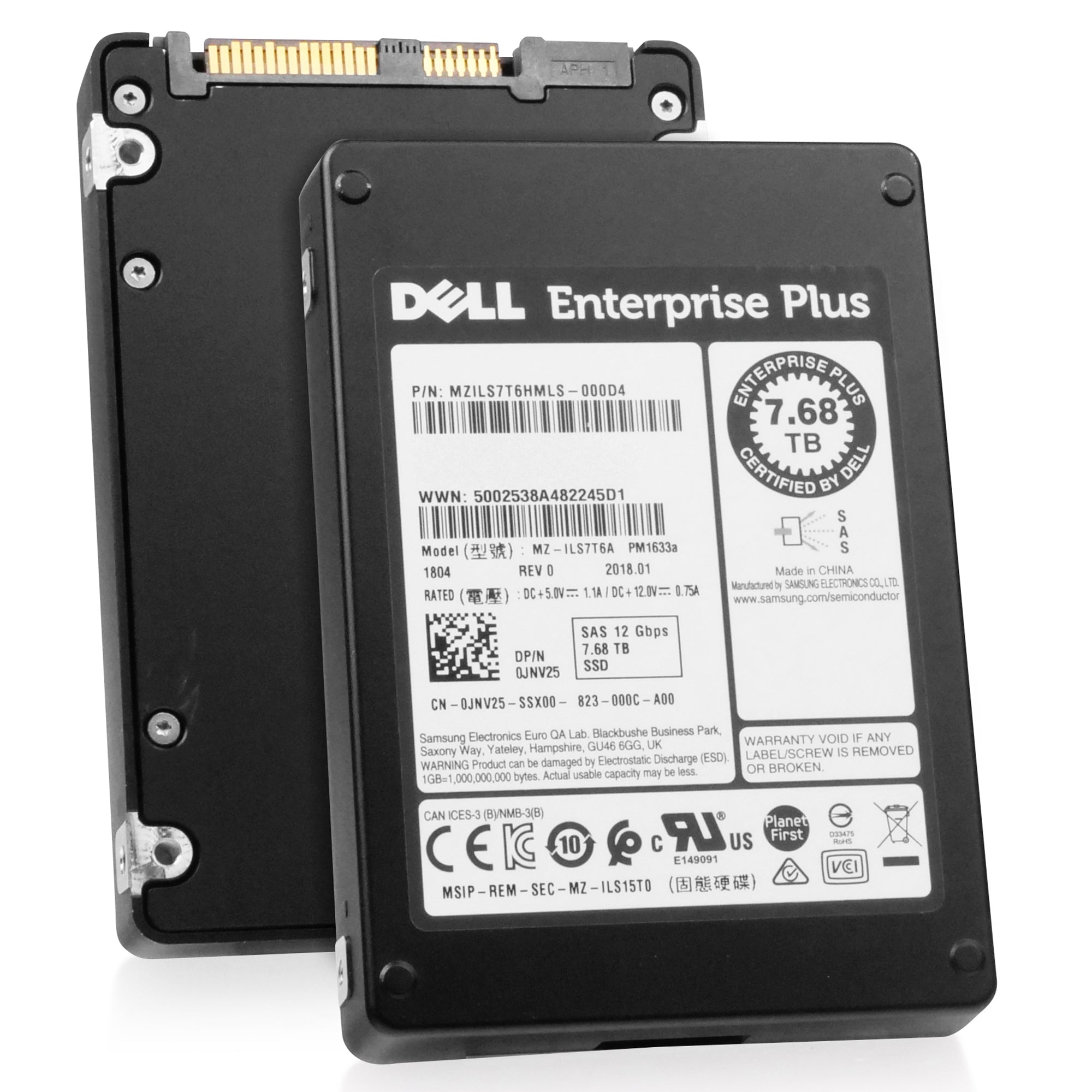 Dell/Samsung PM1633a MZILS7T6HMLS 7.68TB 1 DWPD SAS 12Gb/s 3D TLC 2.5in Refurbished SSD