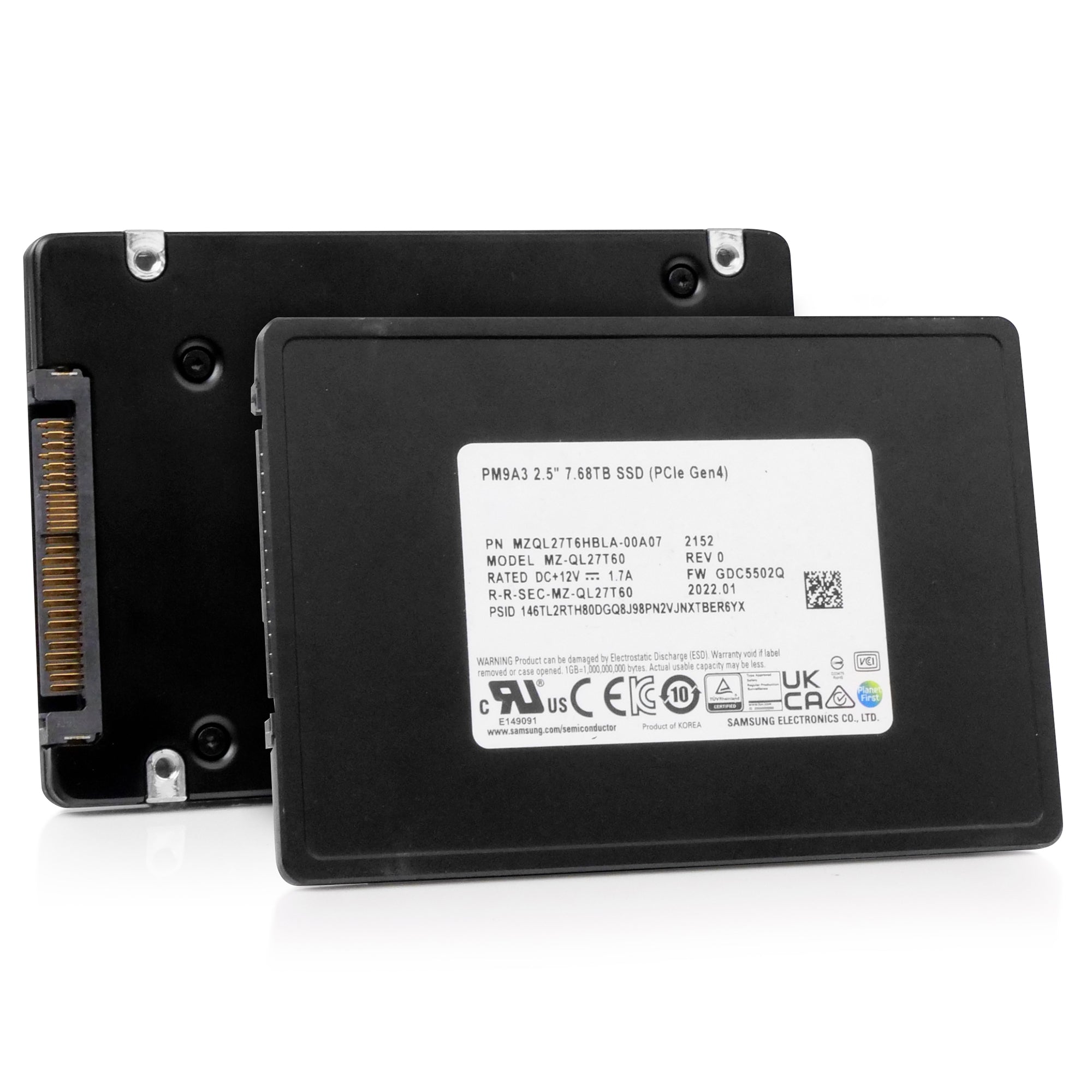 Samsung PM9A3 MZQL27T6HBLA 7.68TB PCIe Gen 4.0 x4 8GB/s U.2 NVMe 2.5in Refurbished SSD