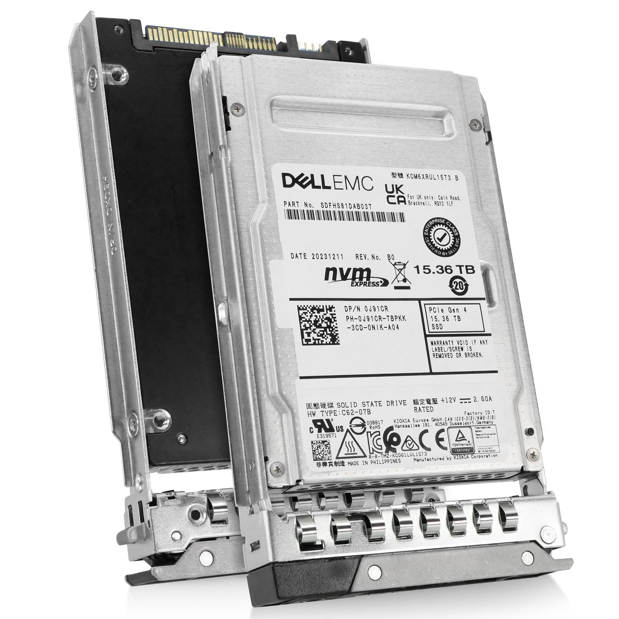 Kioxia/Dell CM6-R KCM6XRUL15T3 15.36TB 1 DWPD PCIe Gen 4.0 x4 8GB/s 3D TLC U.3 NVMe 2.5in Solid State Drive G14