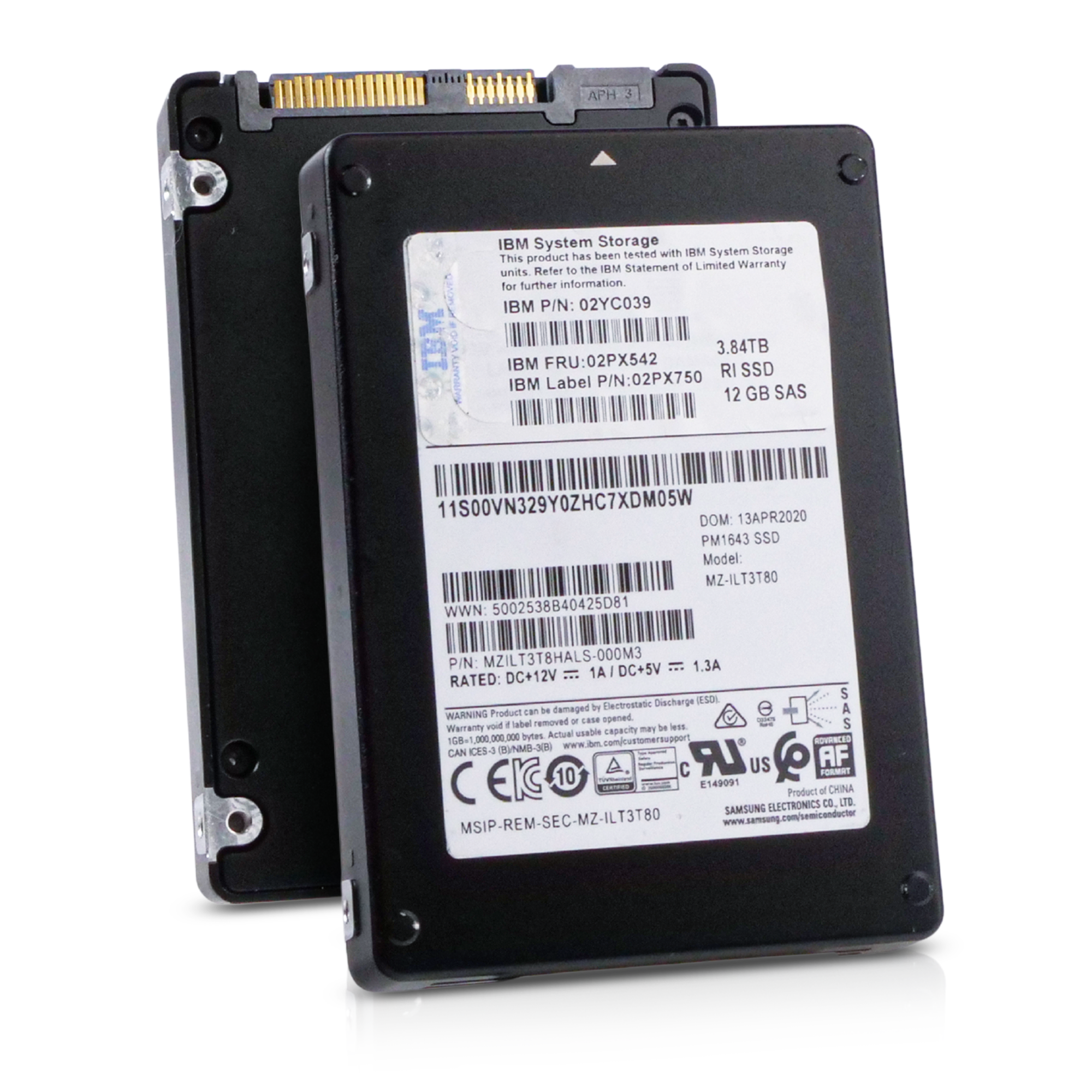 IBM/Samsung PM1643 MZILT3T8HALS 3.84TB 1 DWPD SAS 12Gb/s 3D TLC 2.5in Refurbished SSD
