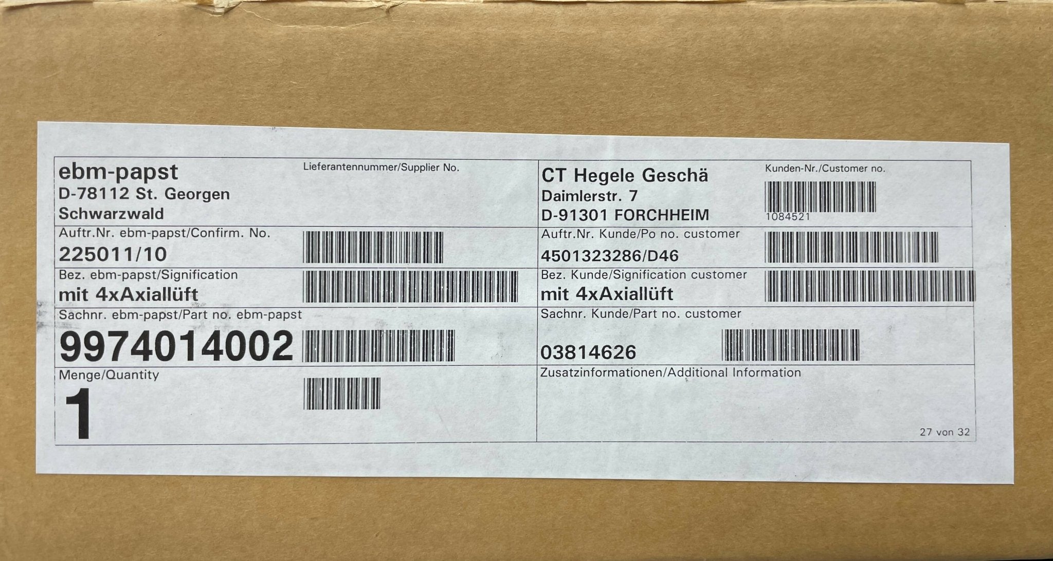 CT FAN KIT 230V NEW (03814626/9974014002) SIEMENS