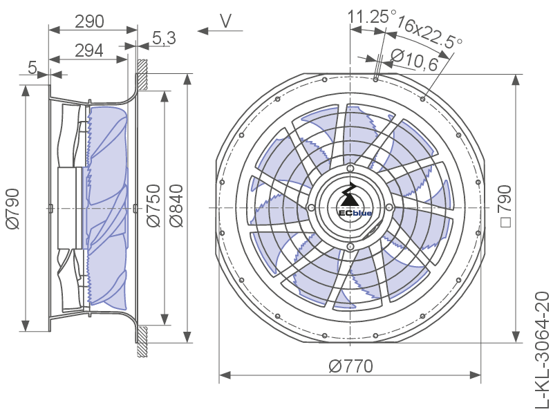 ZN063-ZIL.GL.V7P3 ZIEHL-ABEGG Axial Fan 3/380-480V, 50/60Hz, 3.8Kw, 1600rpm