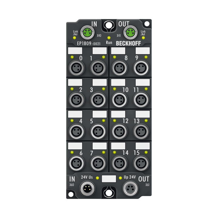 EP1809-0021 | Beckhoff EtherCAT Box 16-Channel Digital Input, 24 V DC, 3 ms, M8