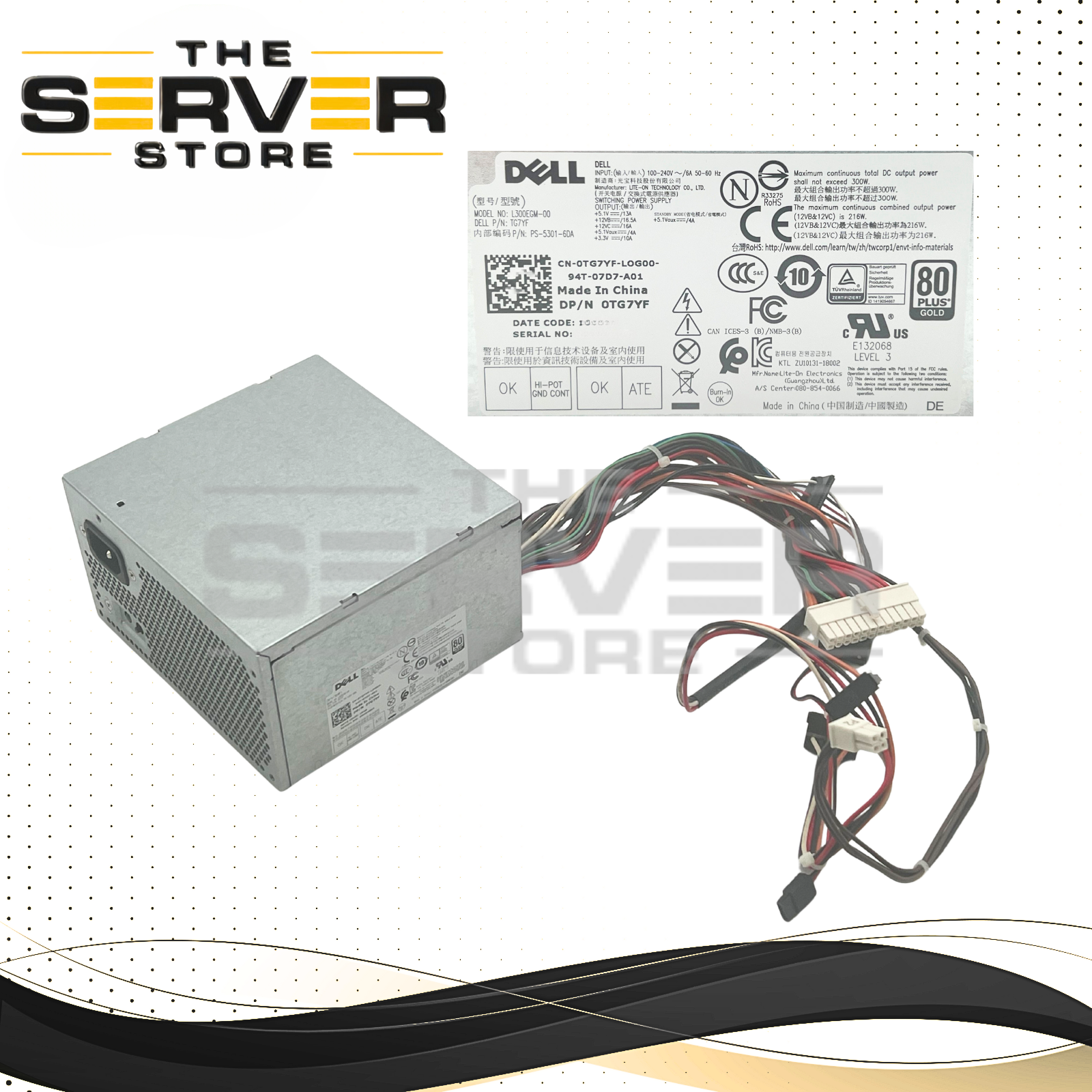 Dell 300W Power Supply Unit 100–240V AC 6A 50/60 Hz L300EGM-00 0TG7YF TG7YF