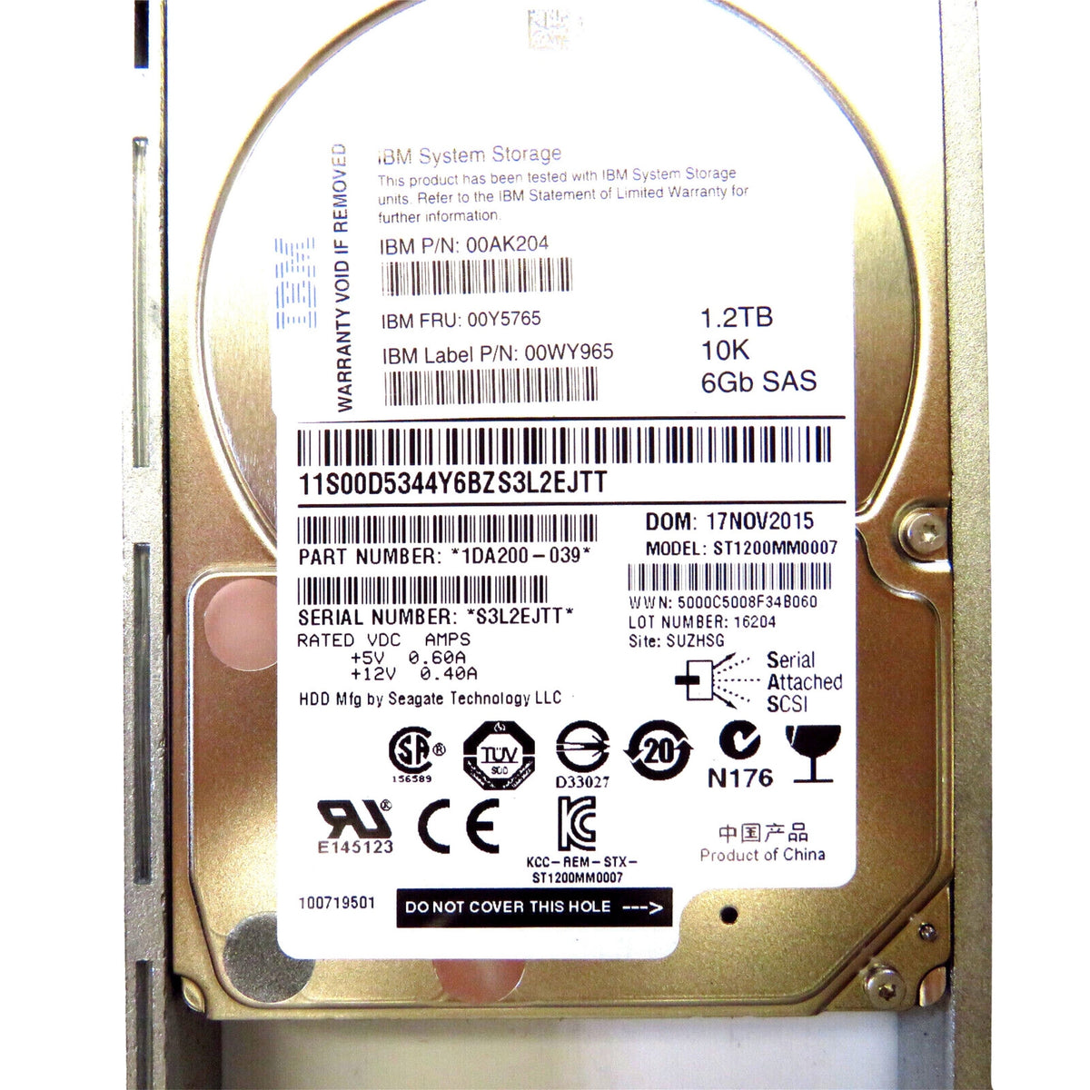 IBM 00Y5765 2.5" 1.2TB 10000RPM SAS 6Gb/s Hard Disk Drive (HDD), Silver (Refurbished)