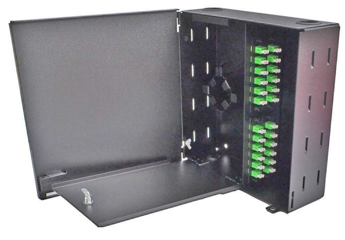 Wall Mount Enclosure 2 Panel Deluxe Loaded with 2 Duplex SC/UPC Plates & Splice Trays Black