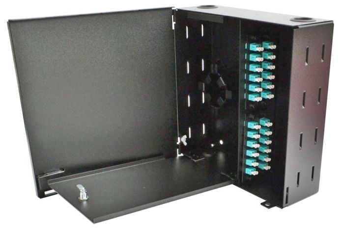 Wall Mount Enclosure 4 Panel Economy Loaded with LC/PC OM3 Plates/Trays - Black