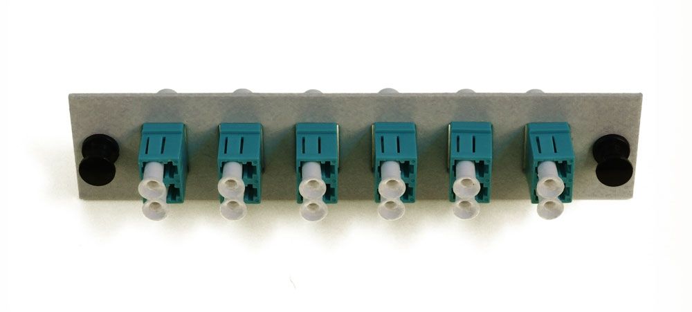Adapter Plate 6-Pack LC Duplex Multimode (OM3) Aqua Adapters Loaded (12 Fibers) Off White