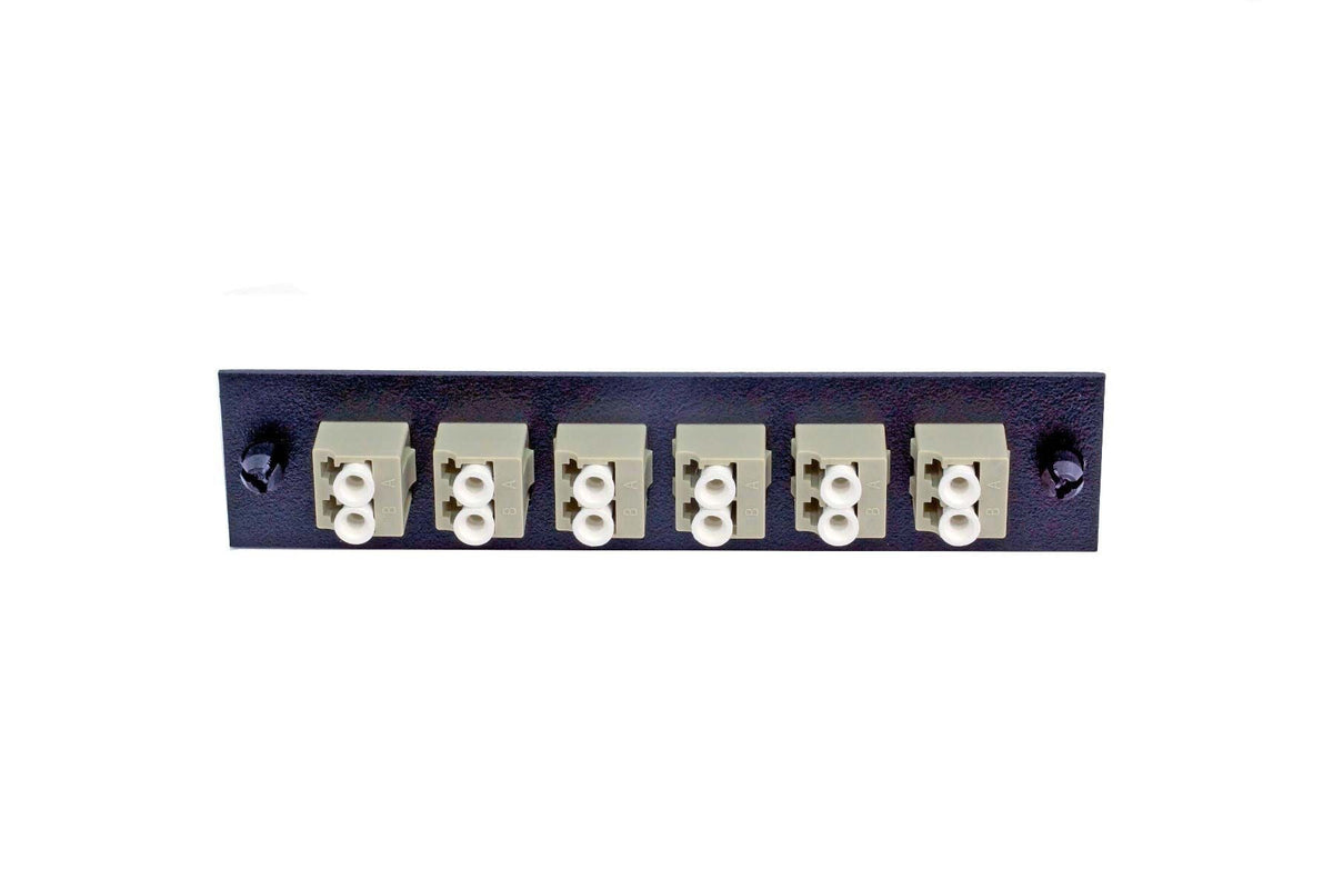 Adapter Plate 6-Pack LC Duplex Multimode Square Adapters Beige Adapters Loaded (12 Fibers) Black