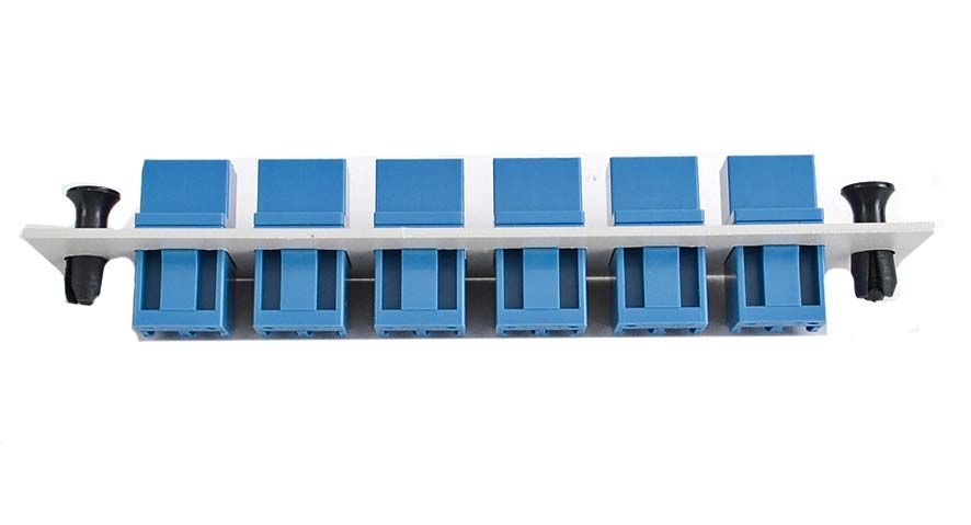 Adapter Plate 6-Pack LC Duplex Singlemode Square Adapters Blue Adapters Loaded (12 Fibers) Off White