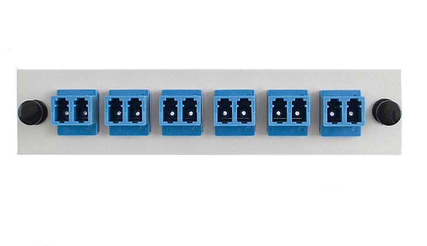 Adapter Plate 6-Pack LC Duplex Singlemode Square Adapters Blue Adapters Loaded (12 Fibers) Off White