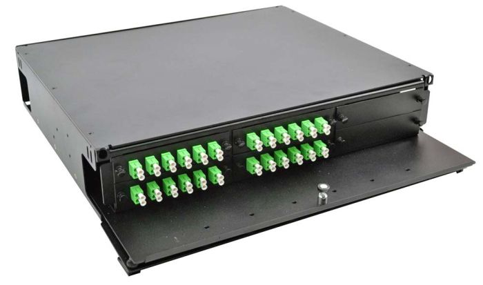 2RU Rack Mount w/4 LC/APC & 2 Blank Plates/Trays-Black