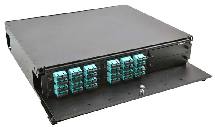 2RU Rack Mount w/4 SC/PC OM3/2 Blank Plates/Trays-Black