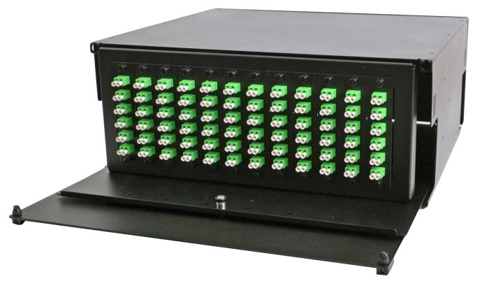 Rack Mount Enclosure 4RU Loaded w/ 12 Duplex LC/APC Plates & Splice Trays Black