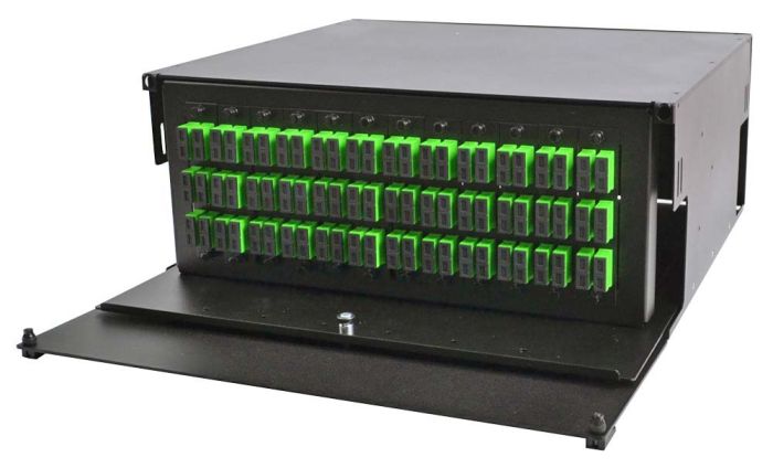 4RU Rack Mt Encl w/(8) 6 port SC/APC Plates/Trays-Black