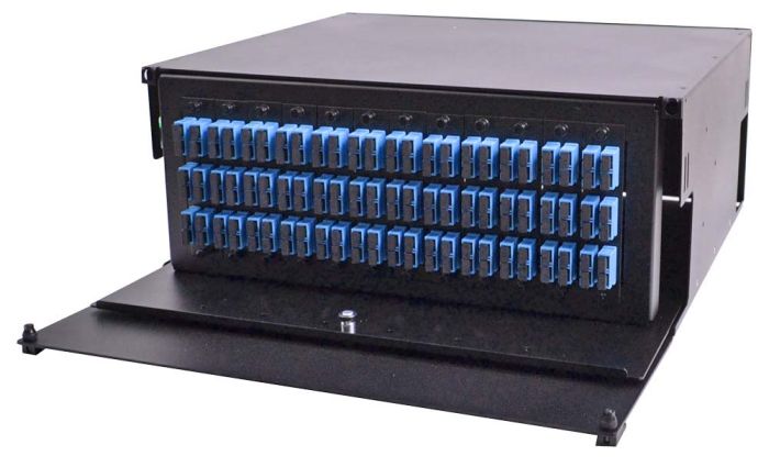 Rack Mount Enclosure 4RU Loaded with 12 Duplex SC/UPC Plates & Splice Trays Black