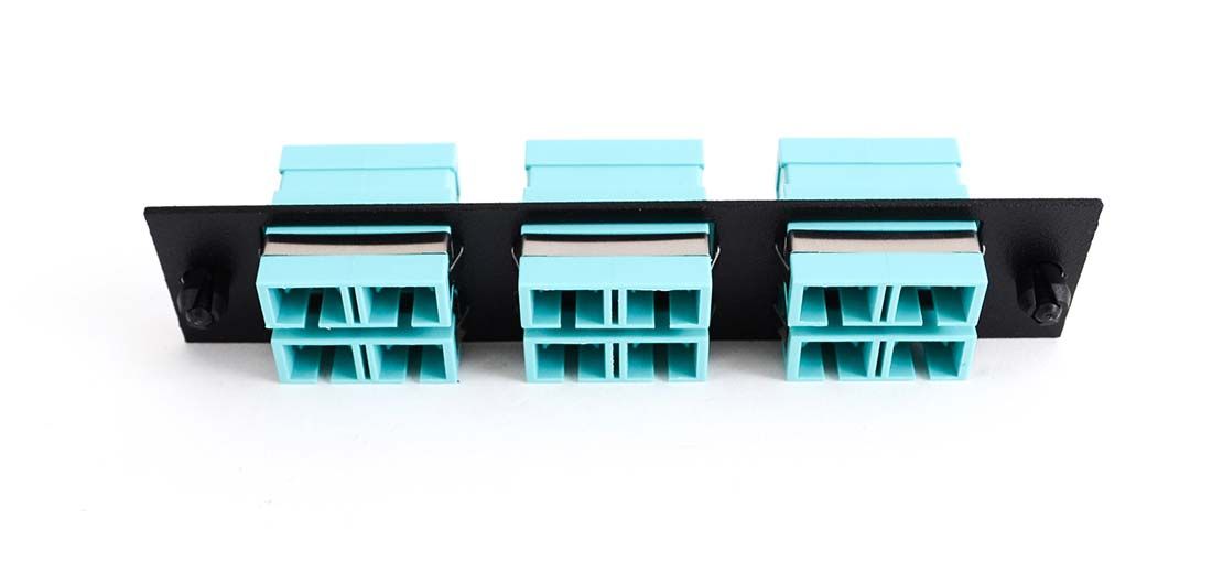 Adapter Plate 6-Pack SC Duplex Multimode (OM3) Aqua Adapters Loaded (12 Fibers) Black