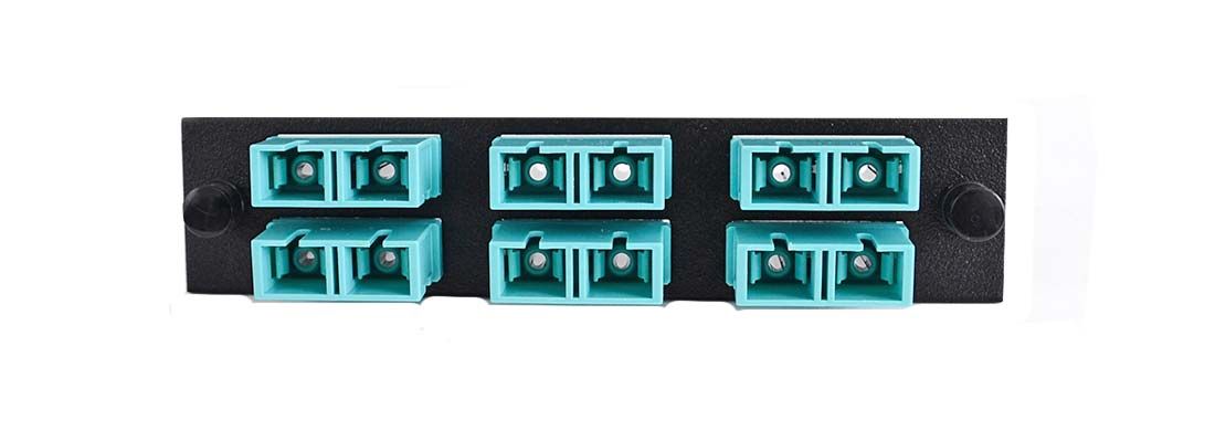 Adapter Plate 6-Pack SC Duplex Multimode (OM3) Aqua Adapters Loaded (12 Fibers) Black
