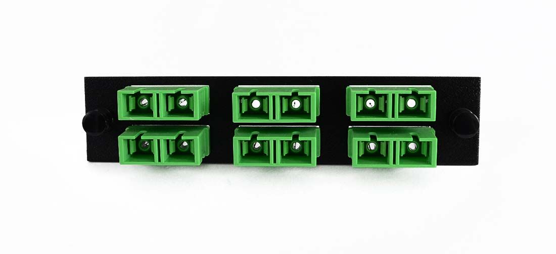 Adapter Plate 6-Pack SC Duplex Singlemode APC Green Adapters Loaded (12 Fibers) Black