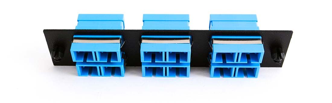 Adapter Plate 6-Pack SC Duplex Singlemode Blue Adapters Loaded (12 Fibers) Black