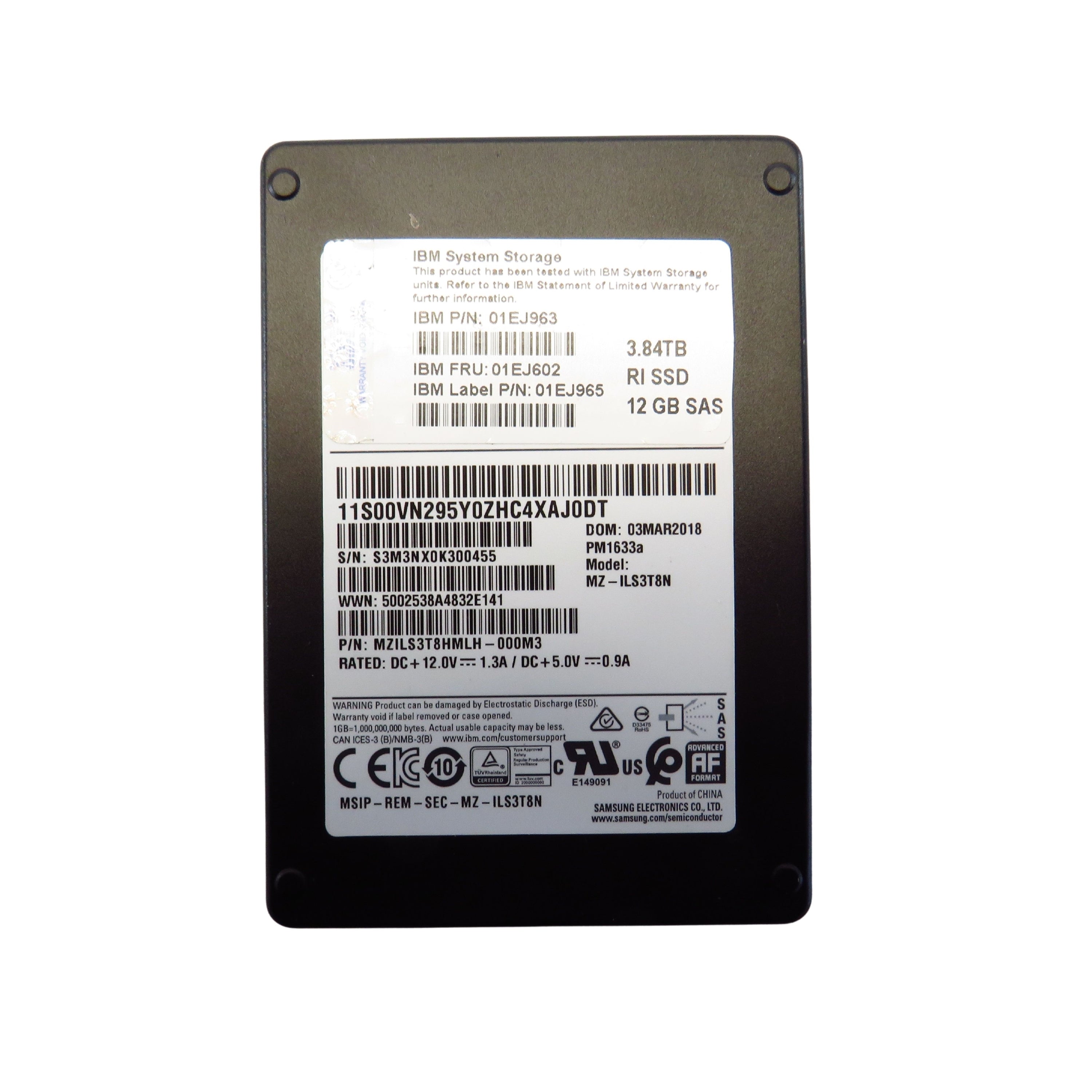 Samsung MZ-ILS3T8N PM1633a 3.8TB 2.5" SAS 12Gbps SSD Solid State Drive (Refurbished)