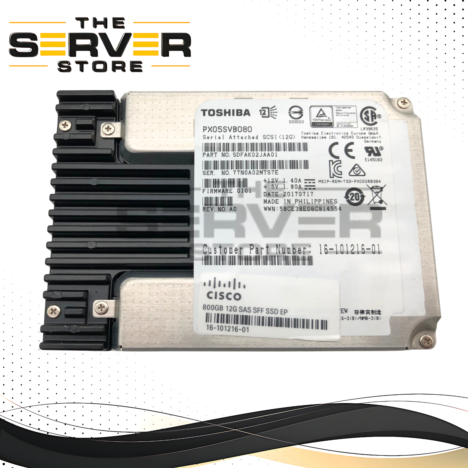 Cisco 800GB SAS 12Gb/s 2.5" Enterprise SSD Toshiba PX05S PX05SVB080 16-101216-01