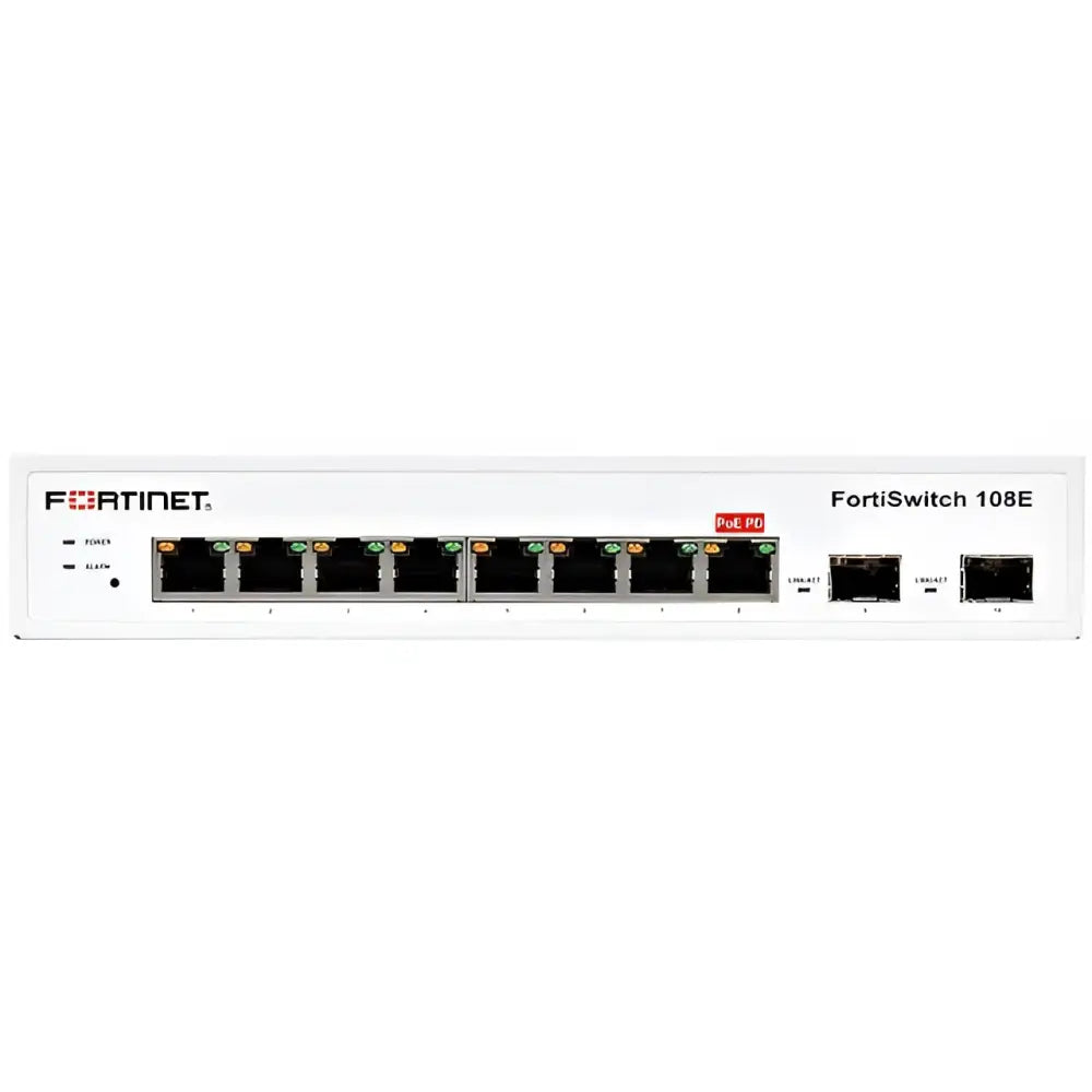 Fortinet FortiSwitch 108E-POE Layer 2 Managed PoE+ Switch | 8x GE RJ45, 2x SFP | FS-108E-POE - Refurbished