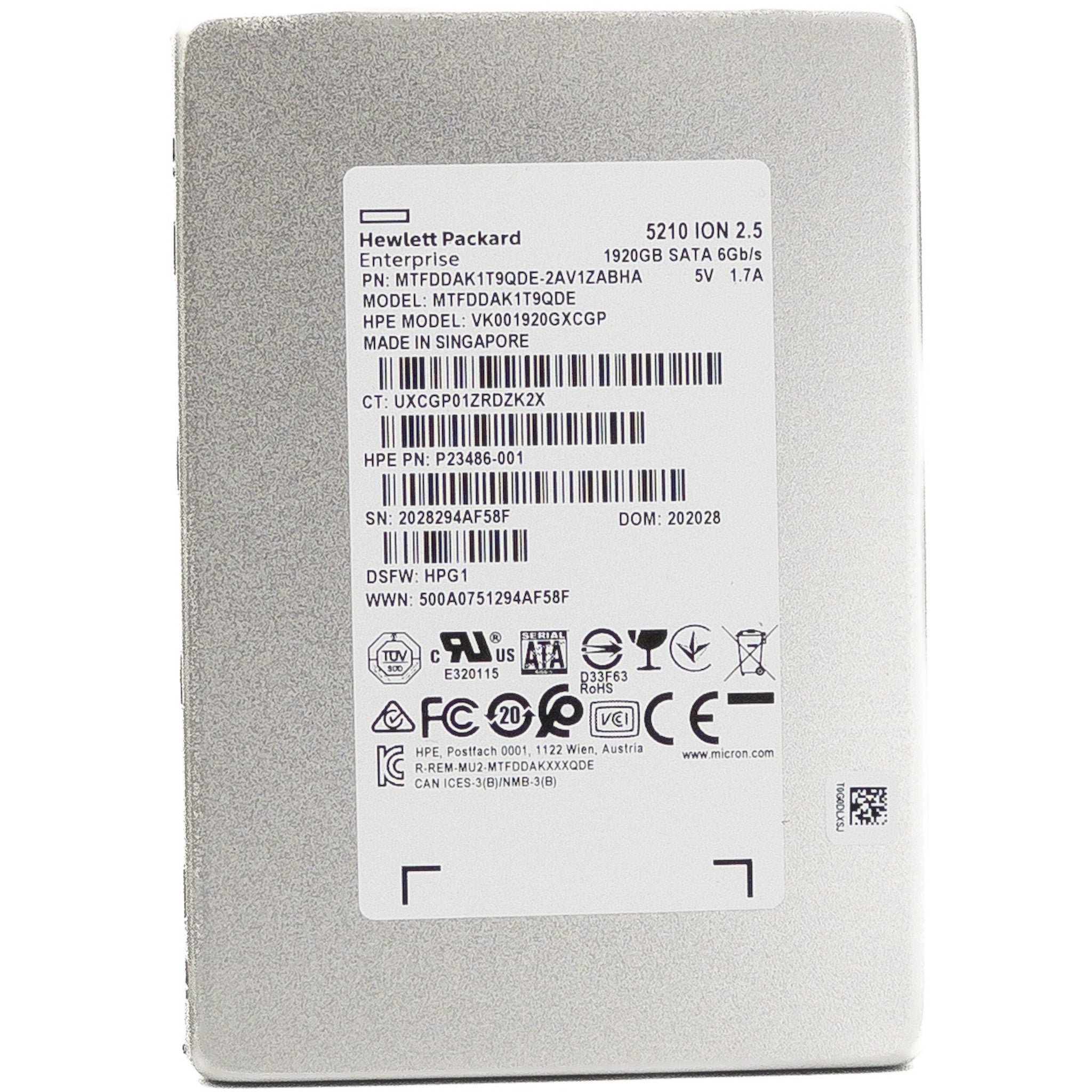 HP 5210 ION MTFDDAK1T9QDE-2AV1ZAB P23486-001 1.92TB SATA 6Gb/s 3D QLC 2.5in Solid State Drive