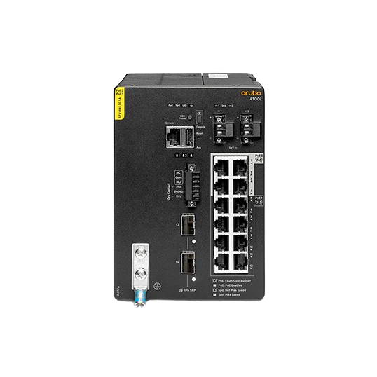 JL817A ARUBA 4100i 12-port 1GbE (8-port Class 4 POE and 4-port Class 6 POE) 2-port SFP+ DIN Mount Switch - RENEW
