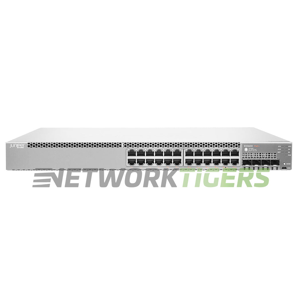 Juniper EX3400-24P 24x 1GB PoE+ RJ45 4x 10GB SFP+ 2x 40GB QSFP+ F-B Air Switch